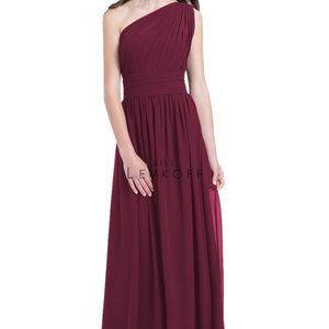 Bill Levkoff chiffon bridesmaid dress in “wine”